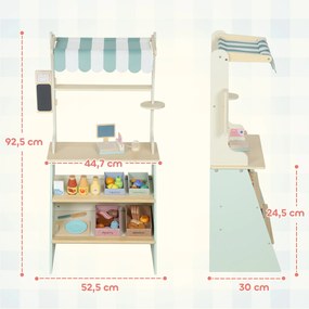AIYAPLAY Stoisko supermarketowe dla dzieci, kasa do zabawy, 34 akcesoria, MDF, zielony
