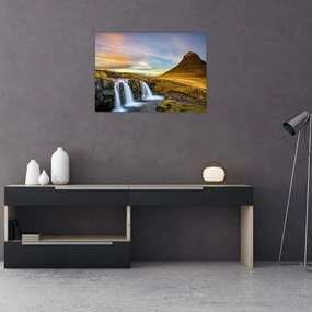 Obraz na szkle - góry i wodospady na Islandii (70x50 cm)