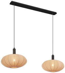 Lampa wisząca Japandi czarna z brązowym materiałowym kloszem 2-źródła światła - BidaJapandi Oswietlenie wewnetrzne