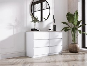 Komoda z 6 szufladami: biały matowy / dąb sonoma TOP, 120 x 39 x 79 cm