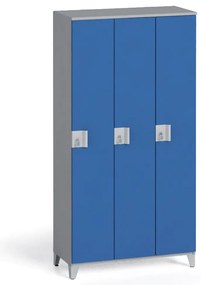 Szafa ubraniowa S4, 3-drzwiowa, 1750 x 900 x 400 mm, demontaż, zamek obrotowy, szary/niebieski