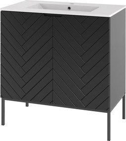 Szafka z umywalką wpuszczaną Aspen 08 czarna, 80 cm - zestaw 3