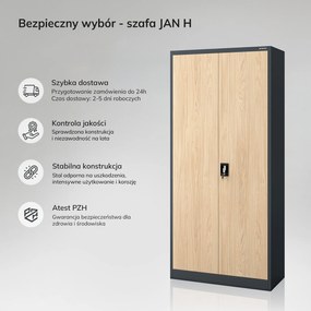 Szafa na dokumenty biurowa metalowa antracytowa / dąb sonoma: Eco Design JAN H 900 x 1950 x 400 mm