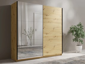 Szafa Przesuwna ODRIK 200,6 cm z Lustrem Szafa Dwudrzwiowa, Dąb artisan