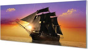 Szkło do Kuchni na Ścianę Statek na tle Kolorowego Nieba