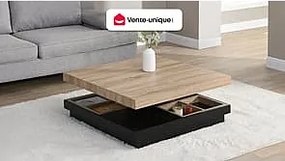 Stolik kawowy - FAUSTO II - Obrotowy blat - lakierowane MDF - czarny i naturalny