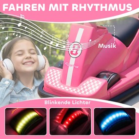 AIYAPLAY Autoscooter dla dzieci, obracany o 360 stopni, kierownica, światła LED, funkcja muzyczna, 3–8 lat, różowy