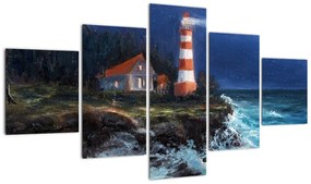 Obraz - Latarnia morska na brzegu oceanu, akwarela (125x70 cm)