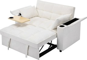 Rozkładana sofa dla 2 osób 140.5x74x82 cm - Regulowane oparcie - Port USB - Uchwyt na kubki - Stolik pomocniczy - Beżowy