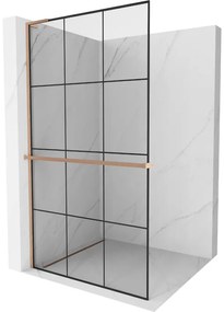 Mexen Kioto+ L ścianka prysznicowa z półką Walk-in 110 x 200 cm, czarny wzór, miedź szczotkowana - 800-110-123-65-77