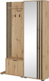 MINIO go for it, Garderoba NEL, z lustrem, dąb artisan/czarny