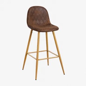 Wysoki Stołek Glamm Ze Skóry Ekologicznej Café Diamond & ↑75 Cm & Drewno Naturalne - Sklum