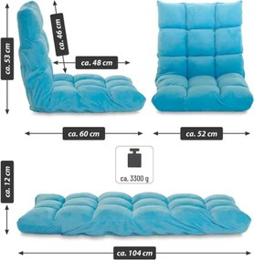 Fotel podłogowy Relax Lounger niebieski, składany, welur