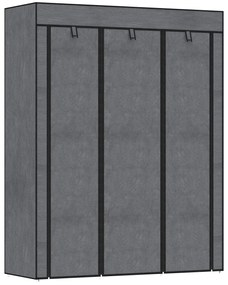 HOMCOM Szafa z Tkaniny, Rozwiązanie do Przechowywania, 8 Regałów, 2 Drążki na Ubrania, Ciemnoszary