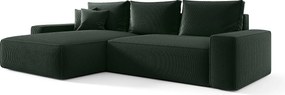 Narożnik MONA z funkcją spania POSO 14 ciemnozielony lewy sofa w kształcie litery L z pojemnikiem na pościel kanapa do salonu sofa rozkładana