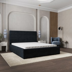 Masseno Łóżko Tapicerowane MIRETTI z pojemnikiem na pościel 160x200 cm - Czarny, TILIA 100