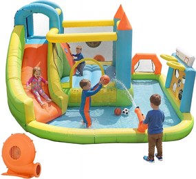 Dmuchany zamek dla dzieci w wieku 3-10 lat - 360 x 320 x 200 cm - z dmuchawą + zjeżdżalnią + basenem - Oxford - Wielokolorowy