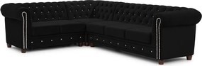 Czarny aksamitny rozkładany narożnik (lewostronny/w kształcie litery L) York Blik – Ropez