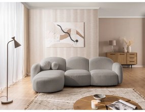 Szary narożnik z materiału bouclé (lewostronny/z szezlongiem) Orbit – Ropez