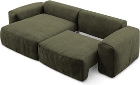 Zielony rozkładany narożnik z tkaniny szenilowej (lewostronny/z szezlongiem) Kuki – Makamii