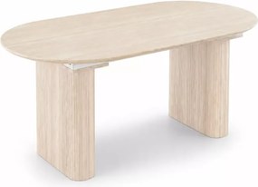 Stół Nares rozkładany 180–220 cm owalny blat z ryflowanymi nogami, orzech / trawertyn, MDF