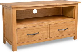 Mebel RTV z litego dębu 90x35x48 cm z LED, szufladą i schowkiem, styl nowoczesny brązowy