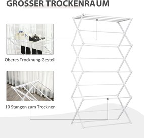 HOMCOM Suszarka do prania składana 8-poziomowa suszarka na pranie metal tworzywo sztuczne biały