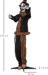 Outsunny Dekoracja Halloween Horror Clown ze specjalnymi efektami i dźwiękiem 100 cm x 18 cm x 153 cm