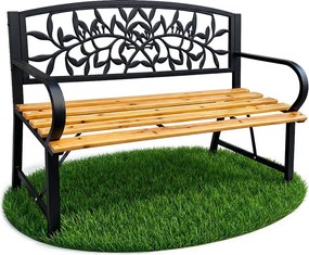 Czarna ławka ogrodowa REO z lakierowanym drewnem i stalowymi nogami szerokość 118 cm