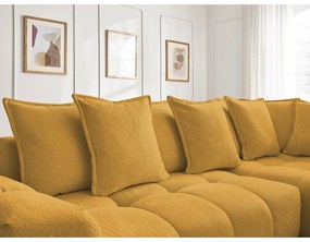 Musztardowy rozkładany/ze schowkiem narożnik z tkaniny szenilowej (prawostronny/w kształcie litery L) Everest – Bobochic Paris