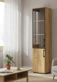 Wąski regał biurowy z witryną dąb craft N7-T47