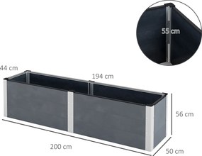 Outsunny Doniczkowe Łóżko do Uprawy Roślin, Otwarty Dól, Wysokie Boki, Odporny na Pogodę, Rama z Aluminium, 200 x 50 x 56 cm, Szary