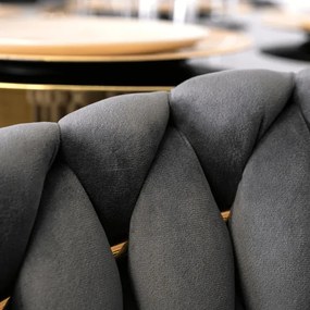Krzesło Tapicerowane Plecione do Salonu CAPI Szare Welurowe do Toaletki Glamour
