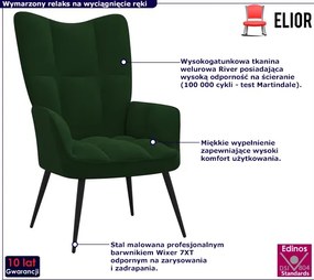 Ciemnozielony welurowy fotel pikowany - Verria