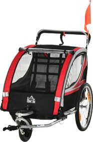 HOMCOM dziecięca przyczepa rowerowa 2-w-1, funkcja joggera, plandeka odporna na warunki atmosferyczne, rama stalowa, czerwony+czarny, 142 x 75 x 101cm