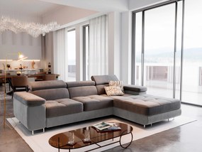 Masseno Narożnik ELMA z funkcją spania i pojemnikiem na pościel Narozniki L, Rozkładana sofa - Szary, MONOLITH 85 + MONOLITH 84