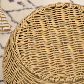 PawHut Domek dla kota kosz jaskinia 2 poziomy z plecionki imitacji rattanu z żywicy z 1 miękką poduszką Ø 40 x 30 cm jasnobrązowy | Aosom PL