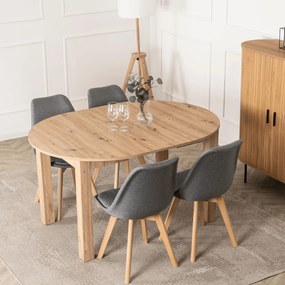 Zestaw Stół Okrągły Rozkładany HARRY 102-142 cm Dąb Artisan i 4 Krzesła NEVEL Szare Skandynawskie