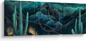 Obraz - Turkusowa noc (z zegarem) (90x30 cm)