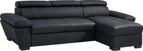 Kanapa rozkładana narożna prawostronna skórzana czarna JONOVA