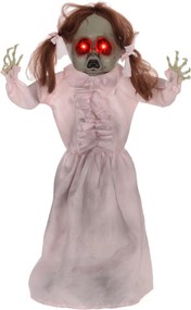 HOMCOM Lalka Horror, Dekoracja Helloween, aktywowana dźwiękiem/dotykiem, czerwone oczy, dźwięk, 76 cm