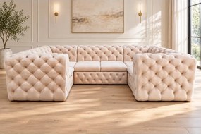 Narożnik Chesterfield Moet U z funkcją spania duży pikowany do salonu