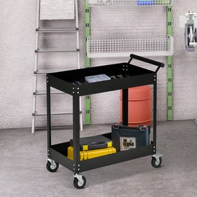 DURHAND Wózek Warsztatowy, 2 Półki, Na Kółkach, Stal, do 150 kg, 84,5 x 38 x 84 cm, Czarny