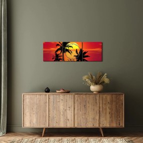 Obraz sylwetki wyspy z palmami (z zegarem) (90x30 cm)
