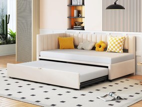 Łóżko piętrowe 90/180x200cm z weluru - Beżowe (materac nie jest w zestawie)