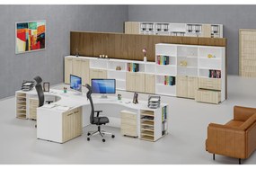 Szafa biurowa kombinowana PRIMO WHITE, drzwi na 2 poziomach, 800 x 420 x 1434 mm, biały/dąb naturalny