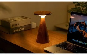 Lampa stołowa LED w ciemnym naturalnym kolorze z drewnianym kloszem (wysokość 21 cm) Sylva – Gingko