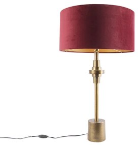 Lampa stołowa w stylu art deco z abażurem z aksamitu w kolorze brązowym 50 cm - Diverso ArtDeco Oswietlenie wewnetrzne
