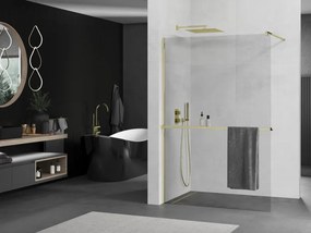 Mexen Kioto+ ścianka prysznicowa z półką Walk-in 80 x 200 cm, transparent, złota - 800-080-121-50-00