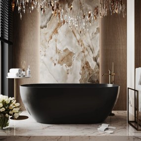 Wanna wolnostojąca owalna czarna matowa z konglomeratu 160 x 75 cm RONA Black matt przelew typu SLIM cienki rant